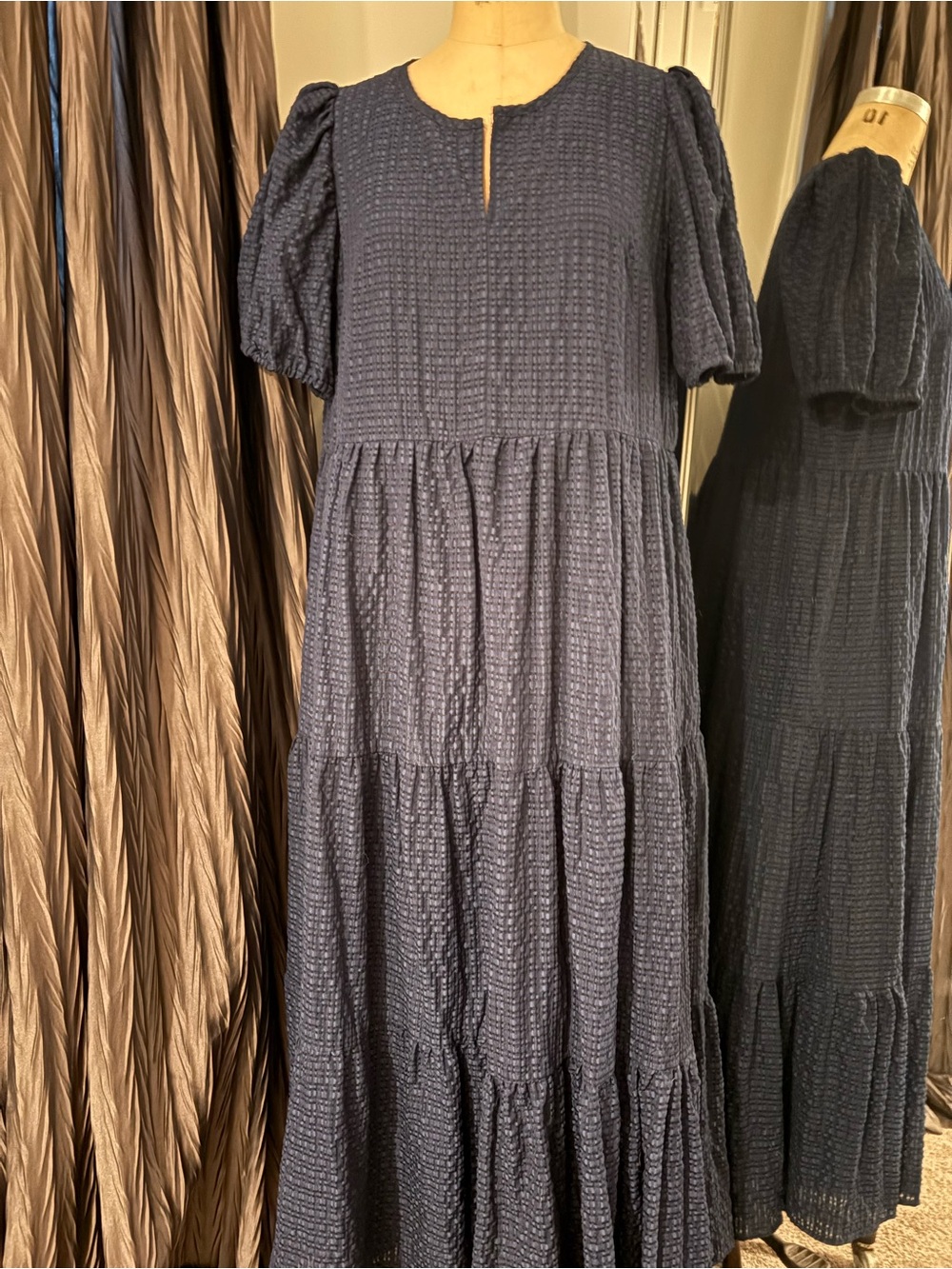 crown & ivy Navy Textured Tiered Maxi Dress